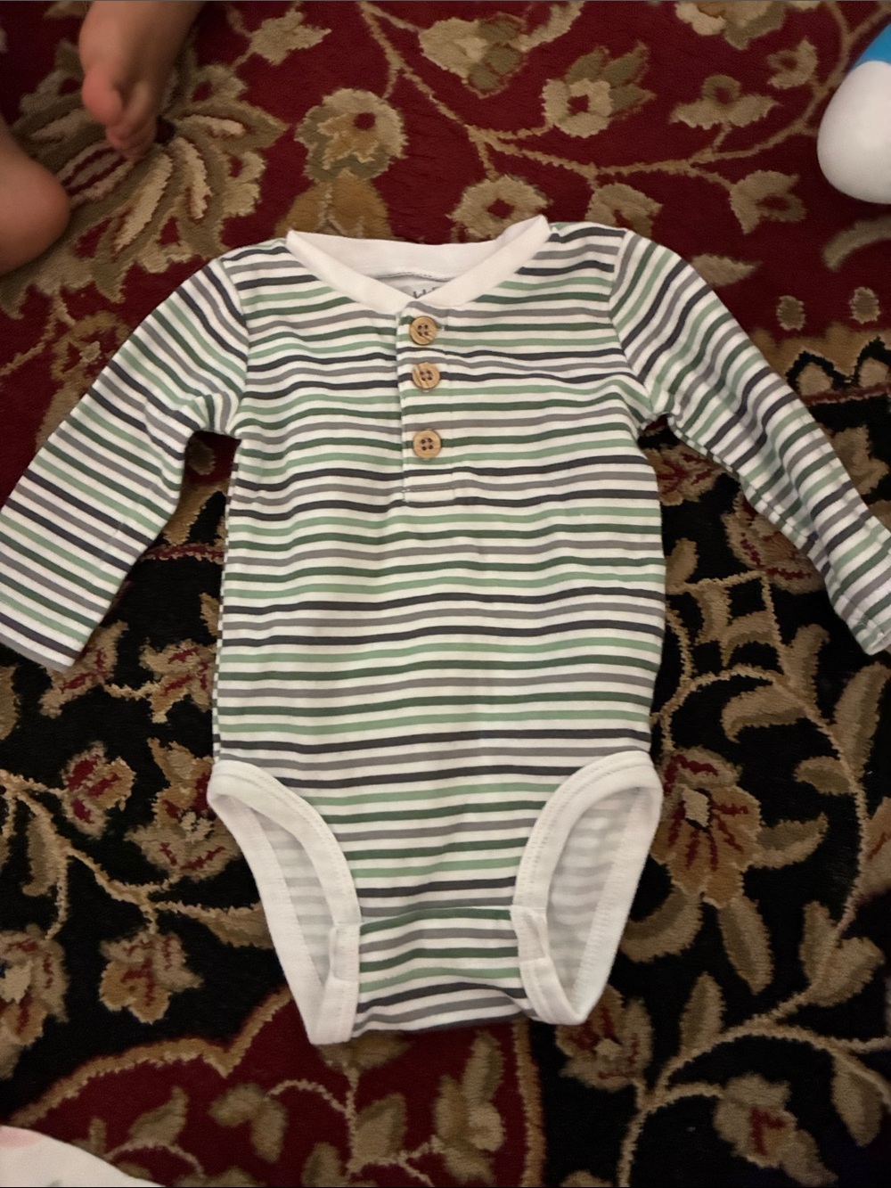 Striped Long-Sleeve Baby Bodysuit in Green and Gray